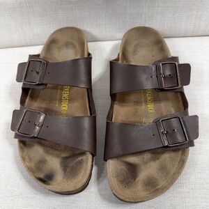 Birkenstock Brown Two-Strap Leather Sandals unisex